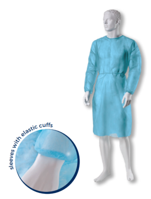 Medical gown with elastic cuffs, non-woven,